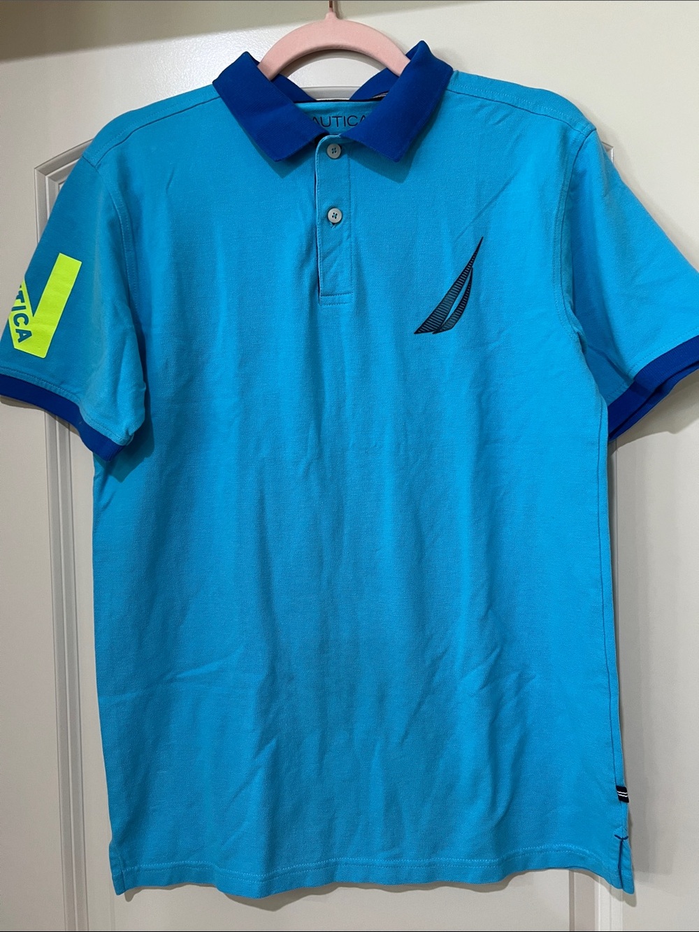 Nautica Men’s Aqua Polo with Navy Collar and Trim